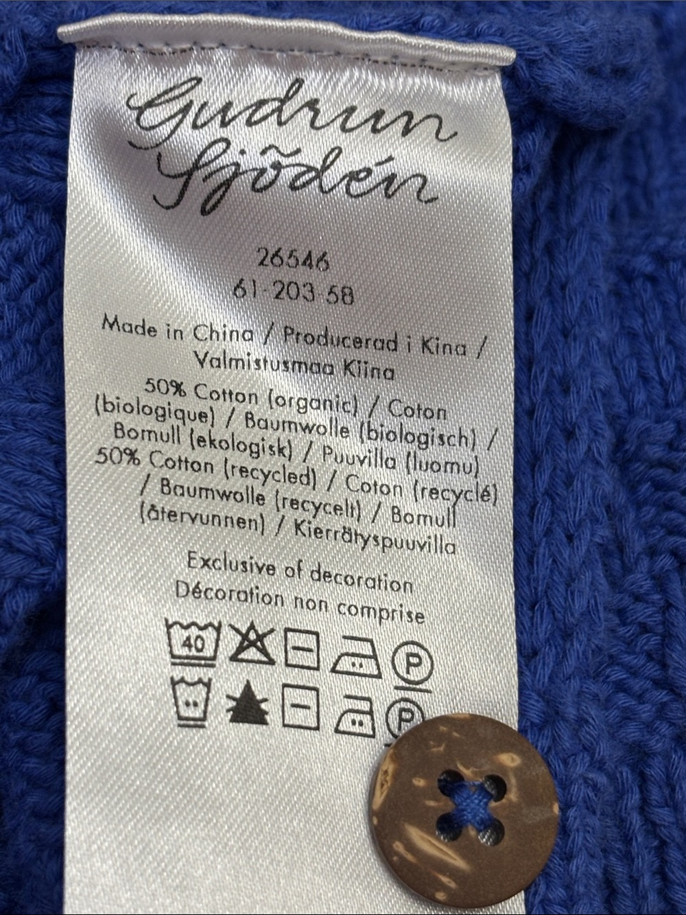 Gudrun Sjoden Royal Blue Textured Button-Front Cardigan XL - Picture 10 of 11